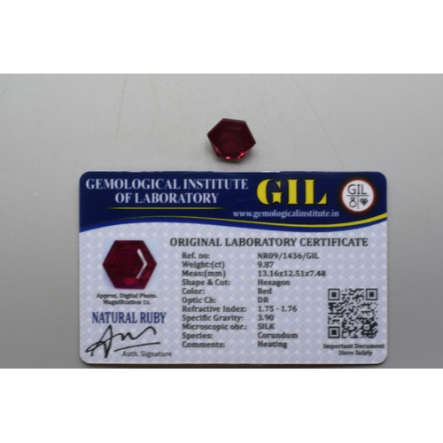 84 - Hexagon Cut Natural Ruby 9.87ct complete with Certificate