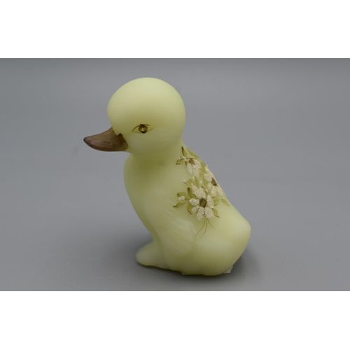 95 - Fenton Hand Painted Vaseline Glass Duck (3.5