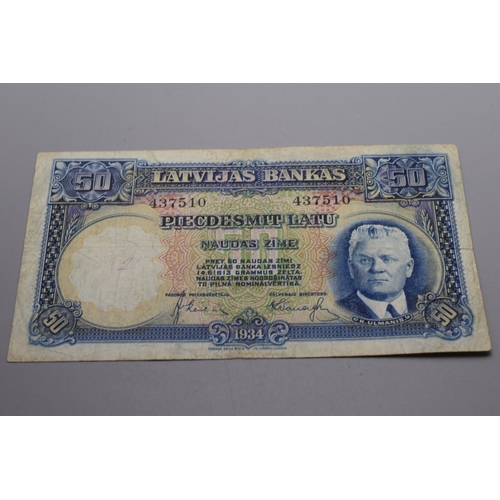 61 - Latvia 1934 50 Latu Bank Note