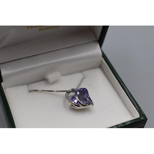 62 - Silver 925 Light Purple Love Heart Pendant Necklace