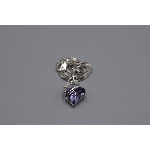 62 - Silver 925 Light Purple Love Heart Pendant Necklace