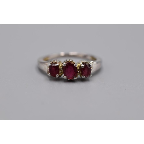 66 - Silver 925 Red Gem Set Ring (N)