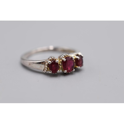 66 - Silver 925 Red Gem Set Ring (N)