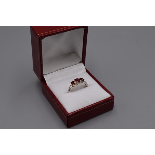 66 - Silver 925 Red Gem Set Ring (N)