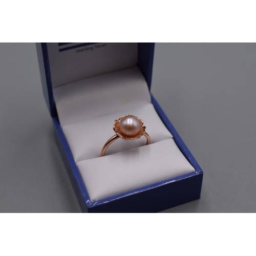 69 - Silver 925 Rose Gold Pearl Style Flower Ring (P)