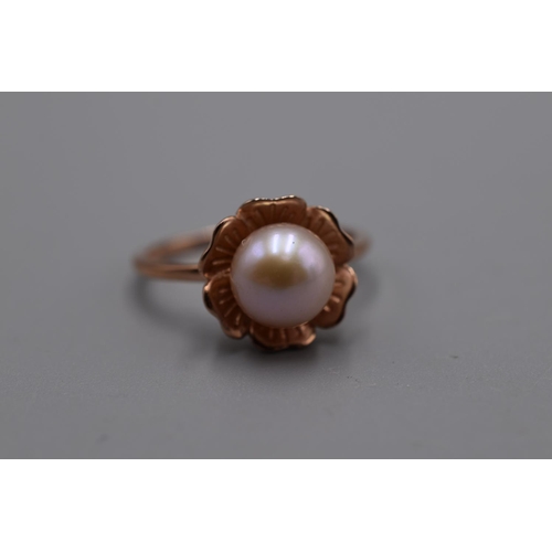 69 - Silver 925 Rose Gold Pearl Style Flower Ring (P)