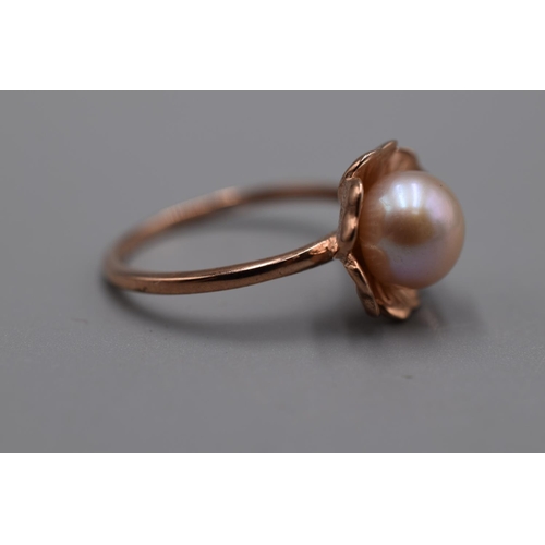 69 - Silver 925 Rose Gold Pearl Style Flower Ring (P)