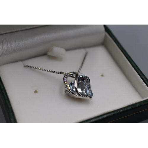 90 - Silver 925 Light Blue Love Heart Pendant Necklace