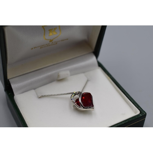 97 - Silver 925 Red Love Heart Pendant Necklace