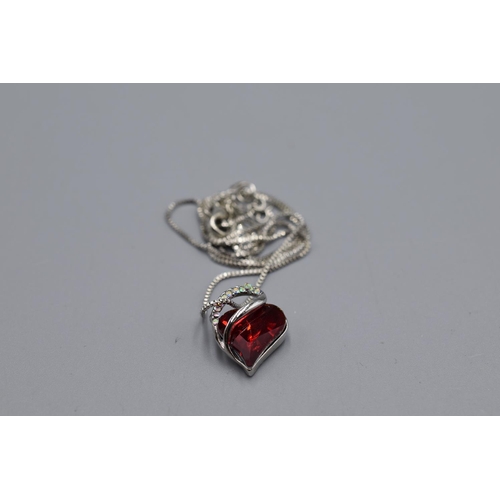 97 - Silver 925 Red Love Heart Pendant Necklace