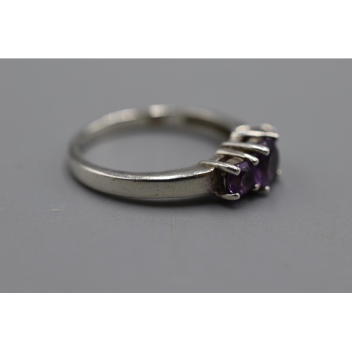 5 - Silver 925 Purple Three Gem Ring (L)