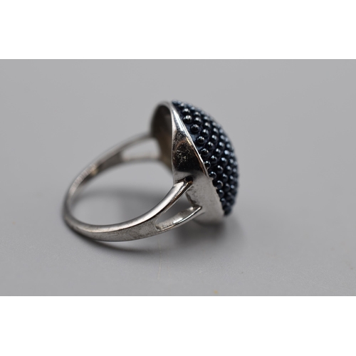 66 - Silver 925 Circular Blue Ring (M)