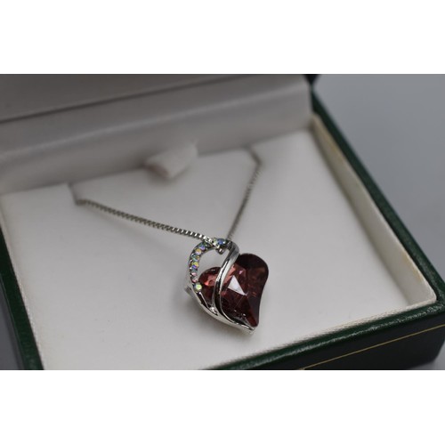 71 - Silver 925 Maroon Love Heart Pendant Necklace