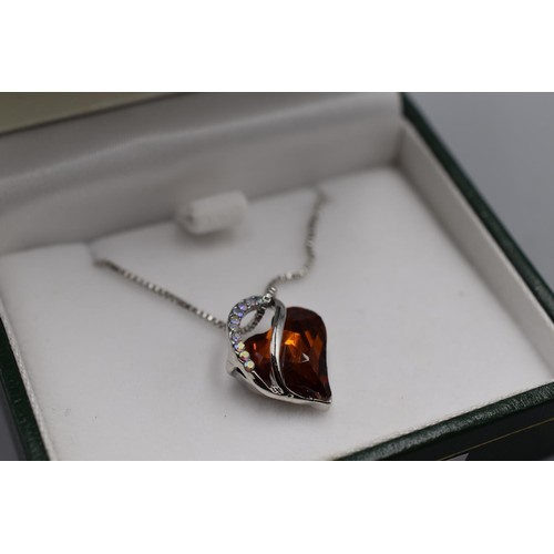 74 - Silver 925 Orange Love Heart Pendant Necklace