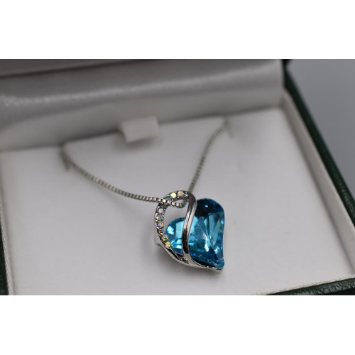 75 - Silver 925 Light Blue Love Heart Pendant Necklace