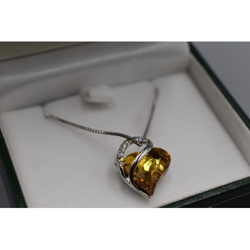 79 - Silver 925 Yellow Love Heart Pendant Necklace