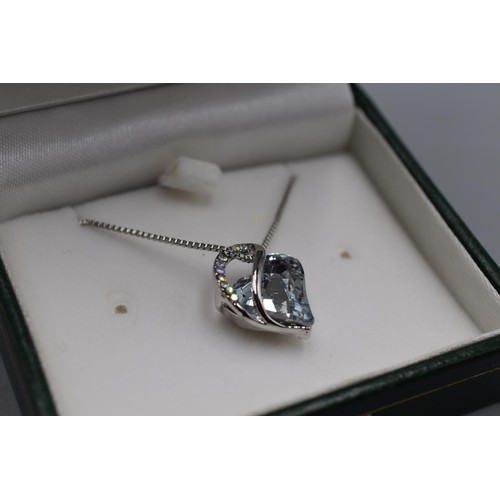 80 - Silver 925 Aqua Blue Love Heart Pendant Necklace