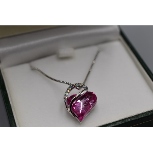 83 - Silver 925 Pink Love Heart Pendant Necklace