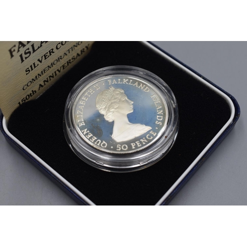 54 - Falkland Islands Silver Coin 150th Anniversary