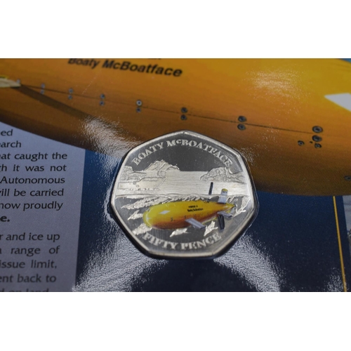 72 - Two Sir David Attenborough Boaty McBoatface Collectors 50p Coins by British Pobjoy Mint