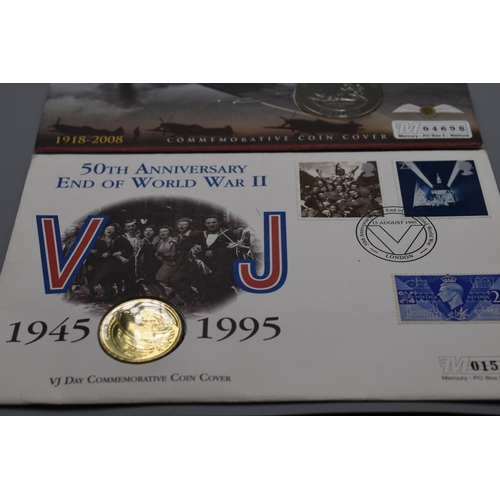 76 - Three Commemorative Coin Covers including VJ Day £2, The Spitfire £5, and The Royal Air Force £5