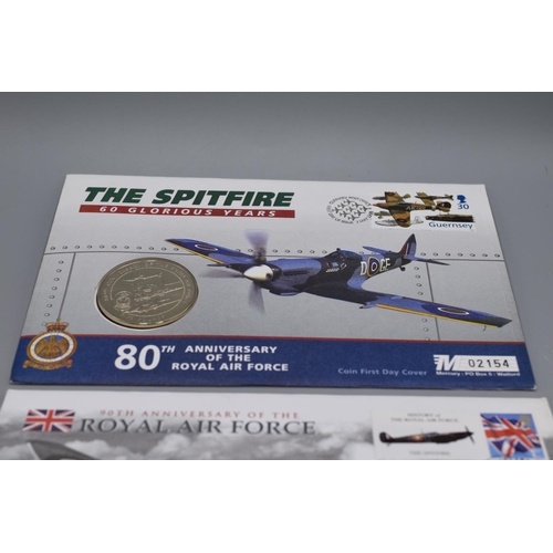 76 - Three Commemorative Coin Covers including VJ Day £2, The Spitfire £5, and The Royal Air Force £5