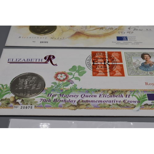 78 - Three Commemorative Coin Covers including 2 Euro World Money Fair, Elizabeth II 70th Birthday £5 and... 