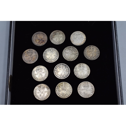 85 - Selection of 14 Silver Three Pence Coins including Victoria, Edward VII, and George V