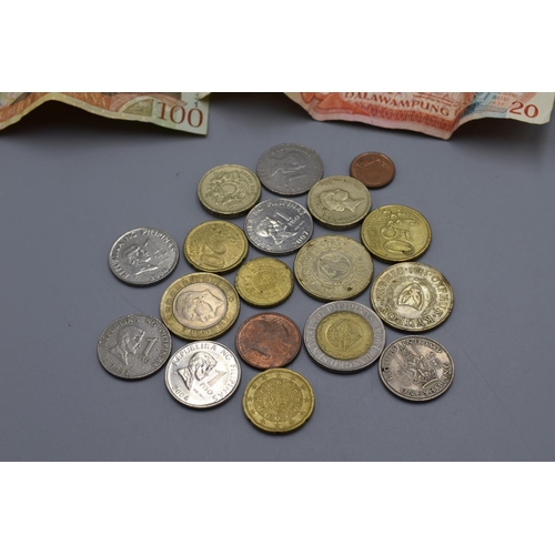 109 - Selection of Foreign Bank Notes and Coins to Include Dollar, Piso, Peso, Pound and More