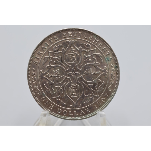 114 - Silver - Straits Settlements - 1 Dollar - Edward VII - 1907