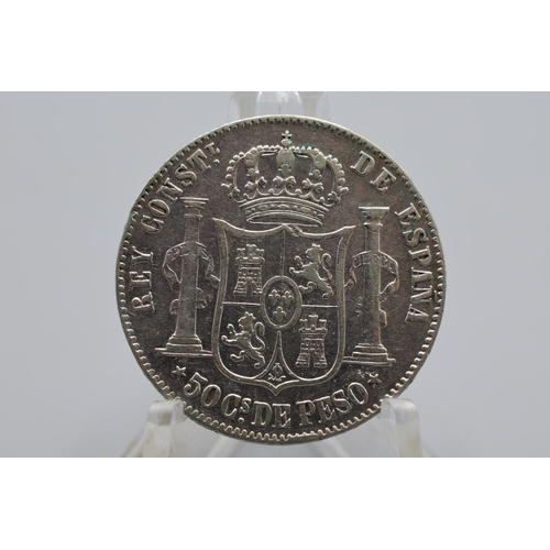 116 - Silver - 50 Céntimos de Peso - Alfonso XII - 1885