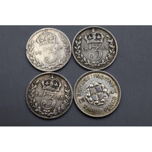 189 - Selection of 5 Silver Threepence Coins (1941,1902,1899,1895, and 1887)