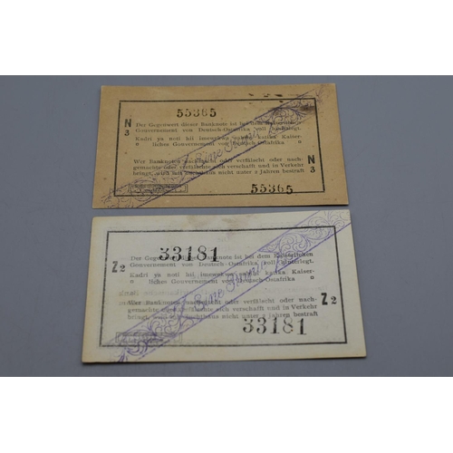 95 - Two German East African - 1 Rupie Emergency Issue - 1916