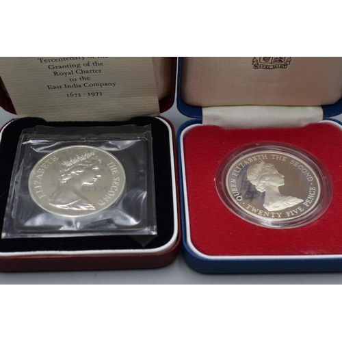 96 - Two Twenty Five Pence Coins to Include St Helena 1973 and Bailiwick of Guernsey 1978 - Cased