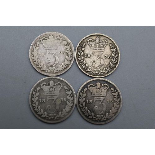 7 - Four Silver - Victoria - Three Pence - 1875 x2, 1887 and 1878