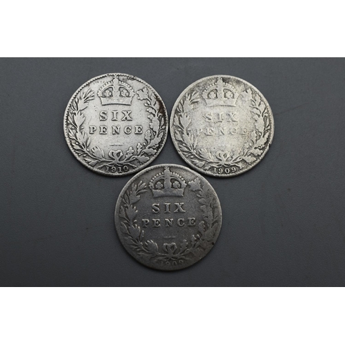 25 - Three Silver - Edward VII - Six Pence - 1909 x2 and 1910