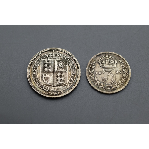 115 - Silver - Victoria - Three Pence & Six Pence - 1887