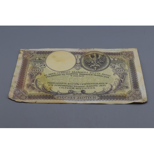 116 - 500 Zloty Polish Bank Note - 1919