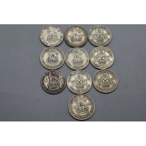 10 - Selection of 10 Pre 1947 One Shilling Coins - George V & George VI