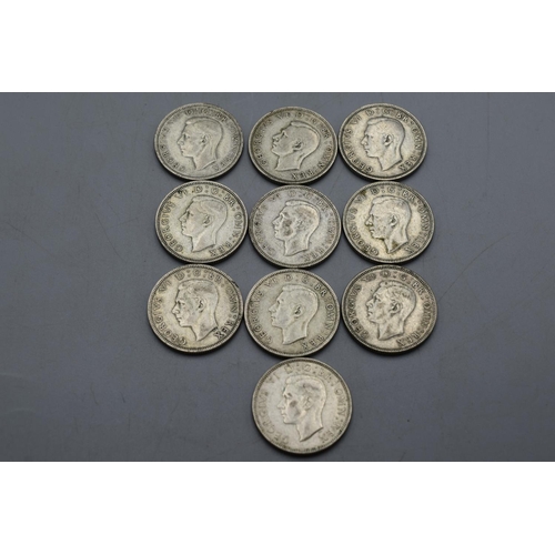 19 - Selection of 10 Silver Pre 1947 Two Shillings Coins - George VI