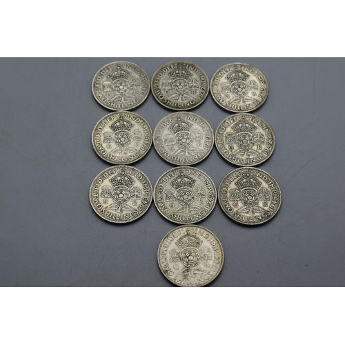 19 - Selection of 10 Silver Pre 1947 Two Shillings Coins - George VI