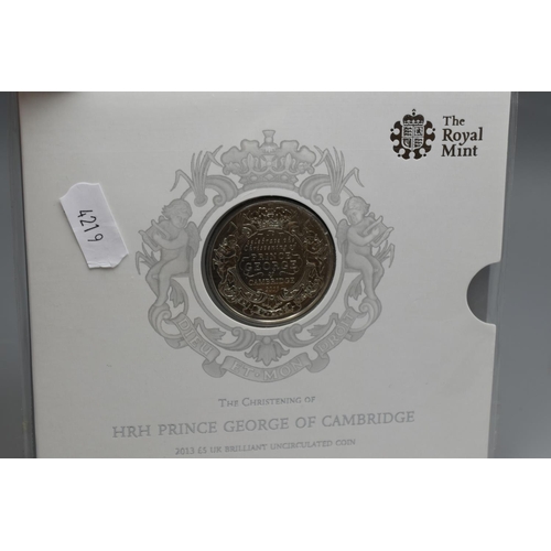 52 - An Uncirculated Five Pound Coin, Commemorating The Christening of Prince George, Still in Packaging.