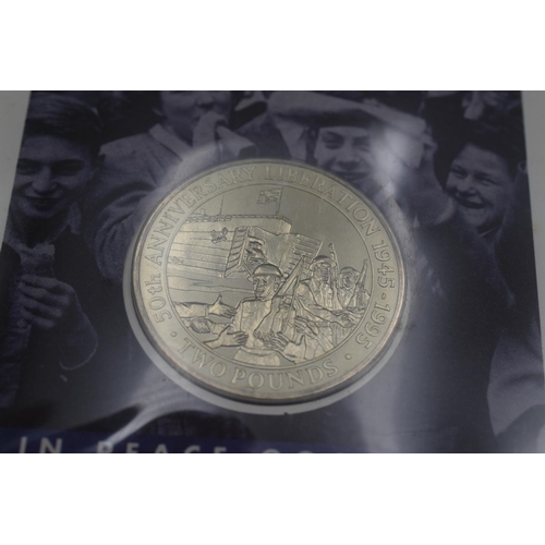 60 - A 1995 Guernsey Commemorative Five Pound Coin Cover, 50th Anniversary of VE Day.