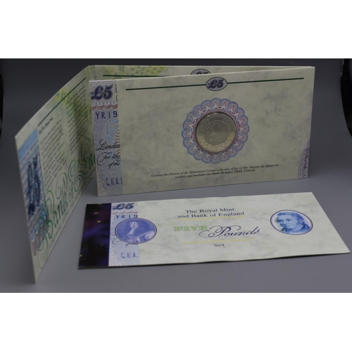 70 - A Millennium Five Pound Coin and Note Set, With Certificate of Authenticity.