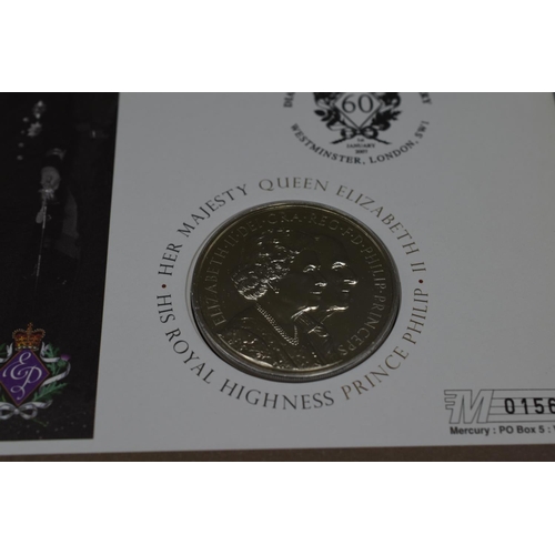 73 - A UK Five Pound Coin Diamond Wedding Anniversary Coin Cover.