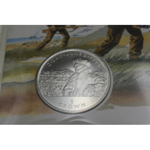 75 - A 1994 Isle Of Man Commemorative Five Pound Coin Cover, Commemorating D-Day.