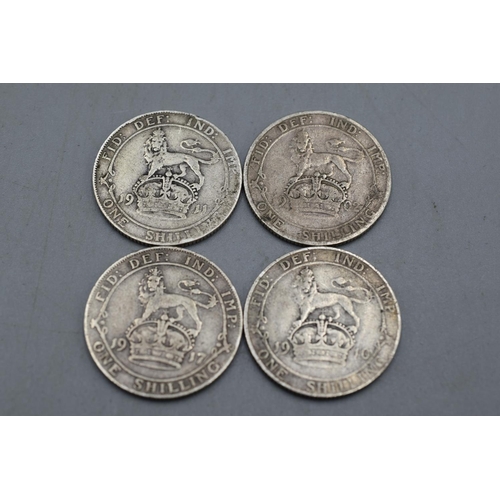 9 - Four UK Silver Shilling Coins (1902-1917).