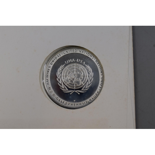 16 - 1971 Sterling Silver Commemorative Medal UNA-USA United Nations USA. With Cover and Stamped Envelope... 