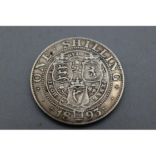 36 - 1893 Victoria Silver One Shilling Coin.