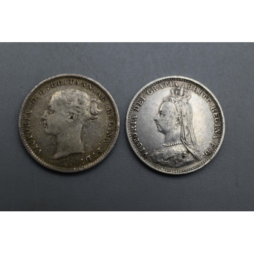 38 - Two Silver Three Pence Coins, 1887 Young Head Victoria and 1887 Jubilee Head.